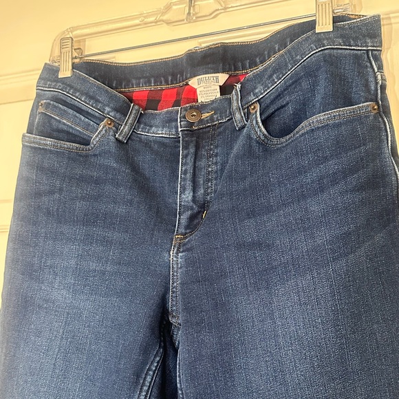 ❗️Duluth Trading Co Plaid Flannel Lined Straight Leg Denim Blue Jeans size 10 - Picture 2 of 9